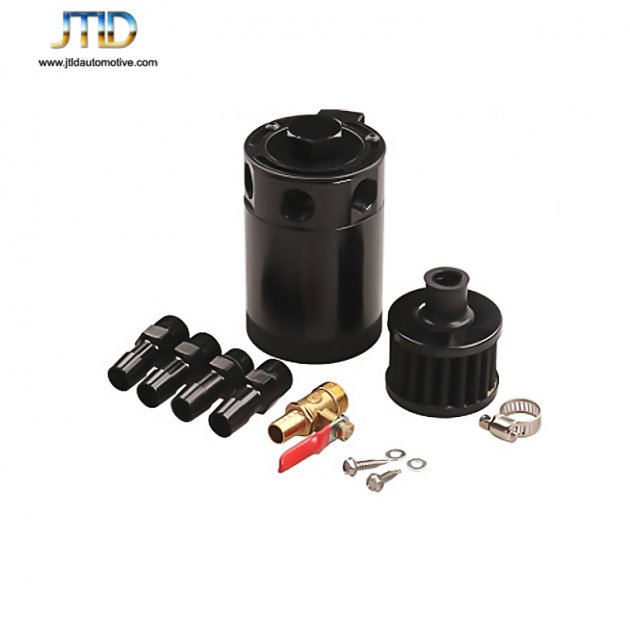 JTOC-1030-1  Universal Aluminum Baffled 3-Port Oil Catch Can / Tank / Air-Oil Separt
