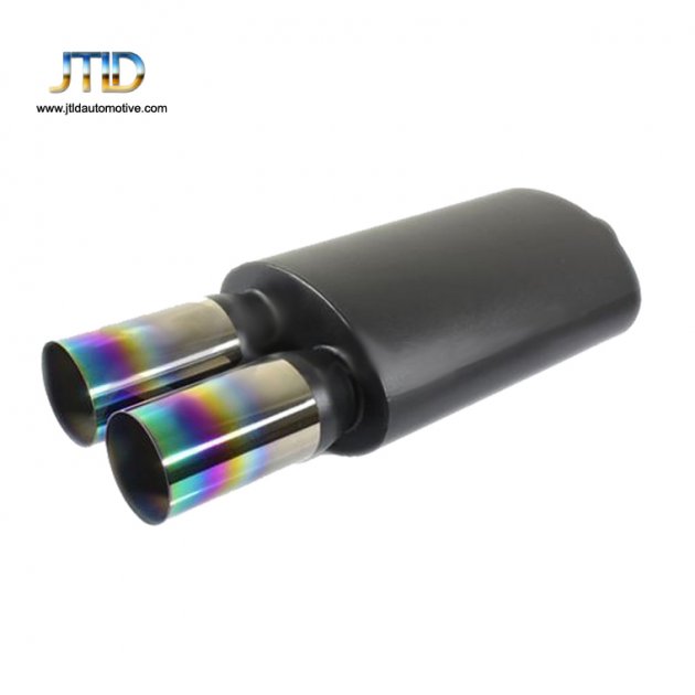 JTM-054 3" Dual Rainbow Burnt Tip Black exhaust pipe 2.5" Inlet Weld-on Exhaust Muffler