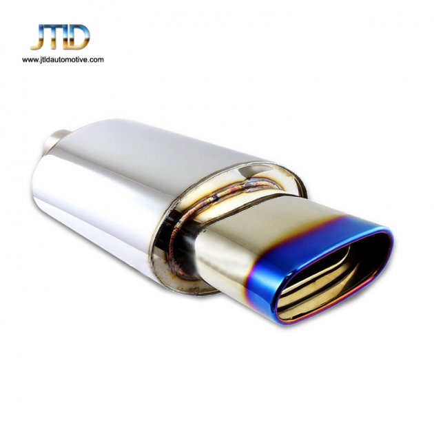 JTM-025BL Universal 5.5" Oval Blue Burnt Tip Stainless Steel 304 2.5"Inlet Exhaust Muffler