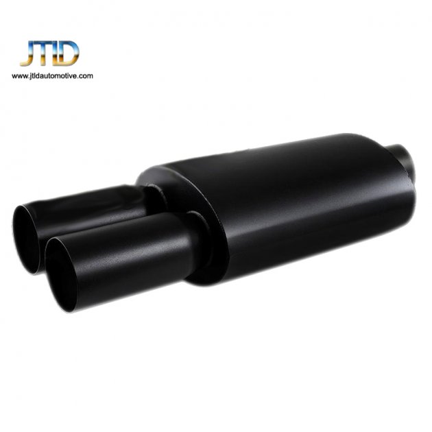  JTM-053 Universal 3" Inlet 3" double outlets Flat Tip Black Stainless Steel Exhaust Muffler