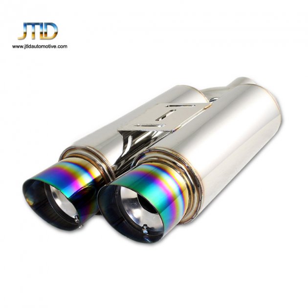 JTM-059GB  Dual  colorful polishing Tip  Weld On  Exhaust Muffler 2.5" Inlet