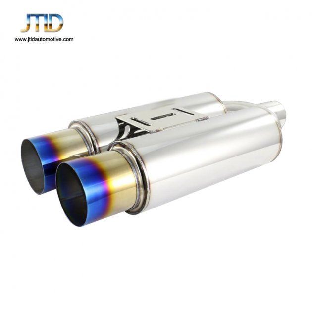 JTM-058BL Dual Blue flame Tip Weld On Exhaust Muffler 2.5" Inlet