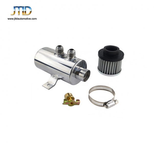JTOC-1011 0.75L Brushed Baffled Oil Catch Tank Can with Breather Filter Aluminum 10 AN Round Can Oil Catch Can